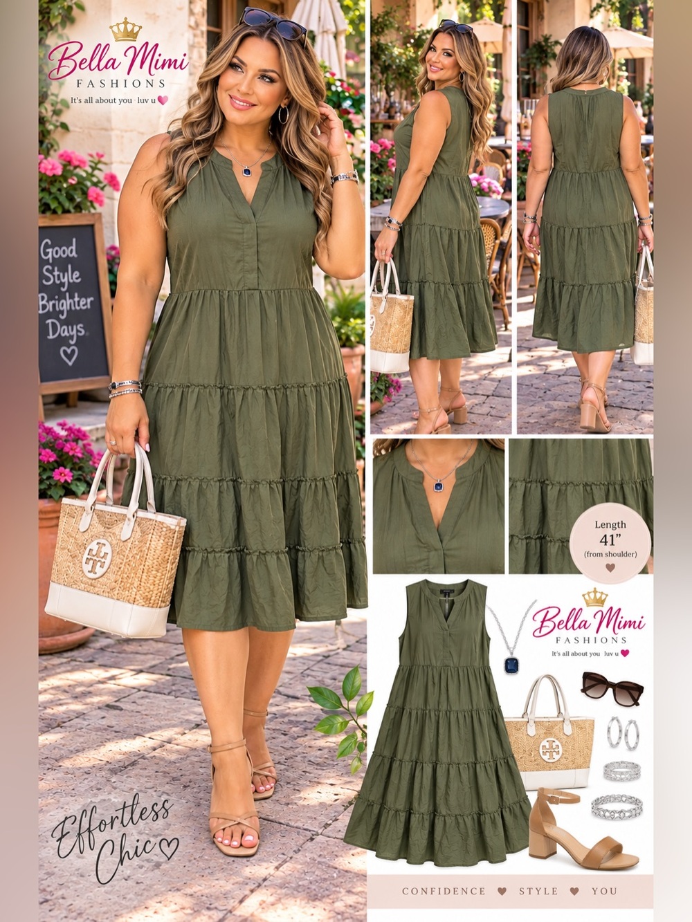 🌿 BloomChic Olive Green Midi Dress – Size 22/24 🌿 Hall BMB